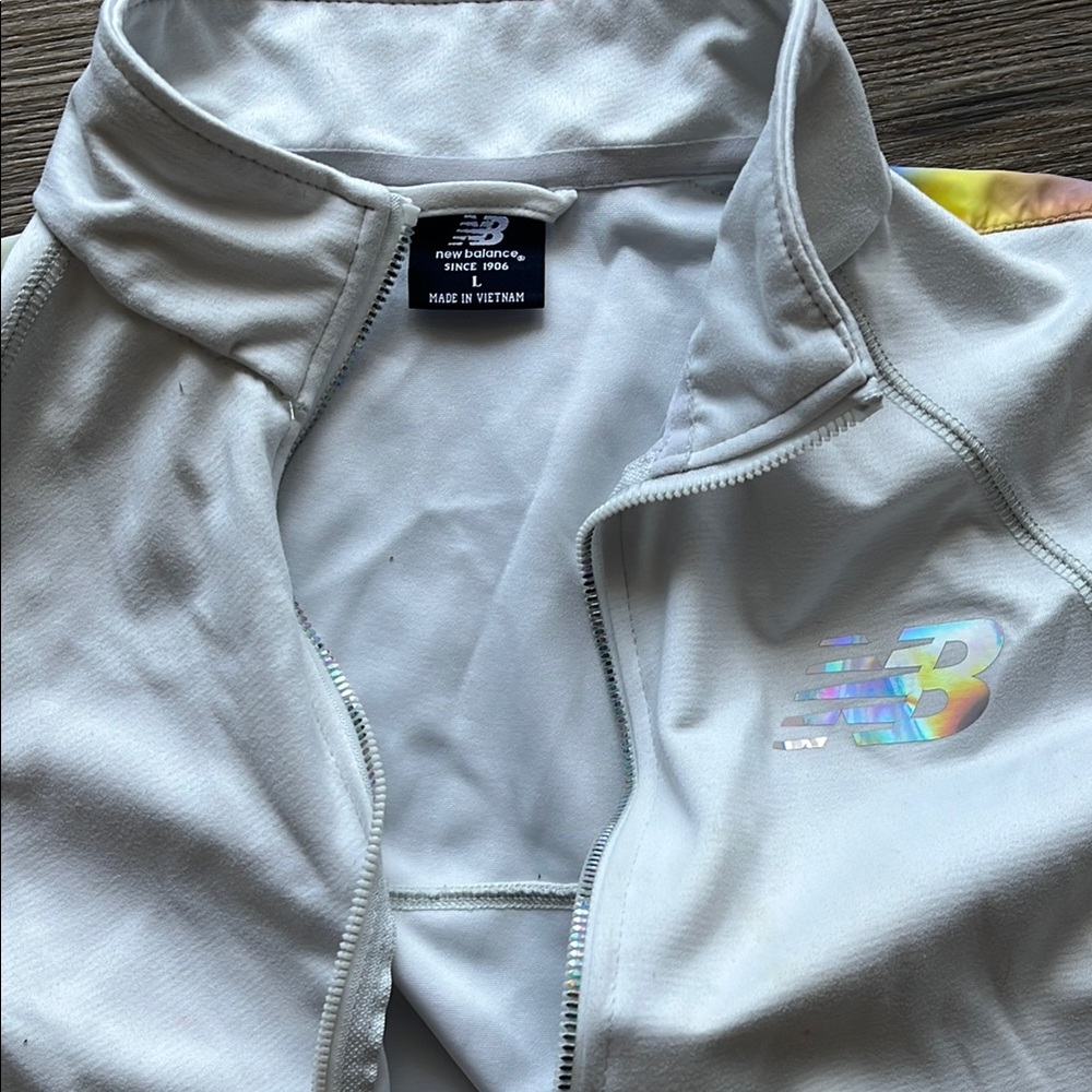 New Balance White Jacket with Iridescent Logo